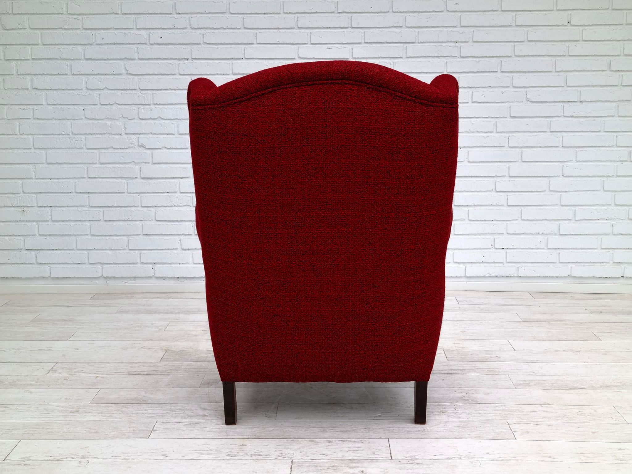 50s, Danish design, refurbished chair, furniture wool, mahogany wood