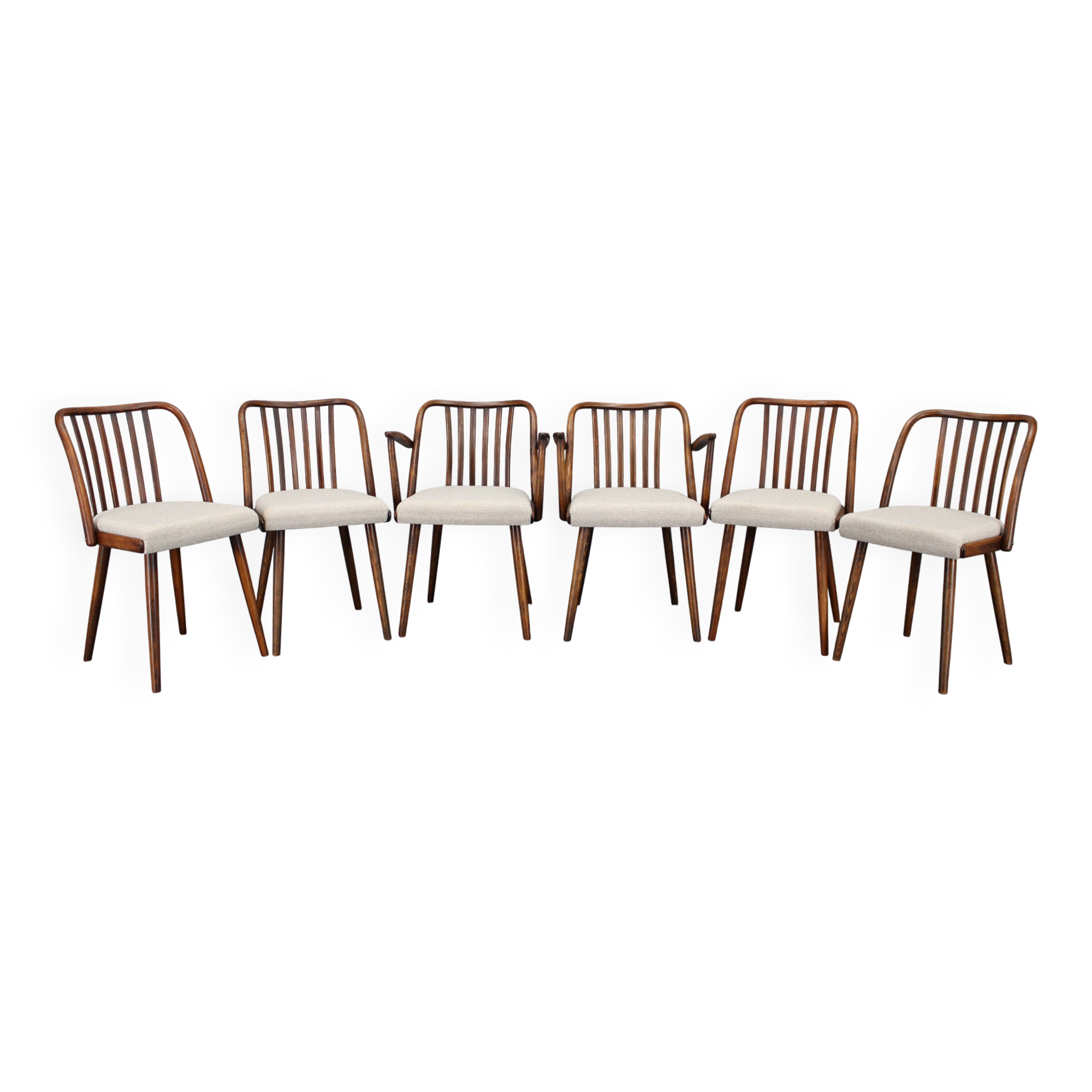 1960s Antonin Suman Set of Six Beech Dining Chairs, Restored