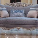 Complete Louis XV Light Blue Living Room Set – Carved Wood and Luxurious Upholstery