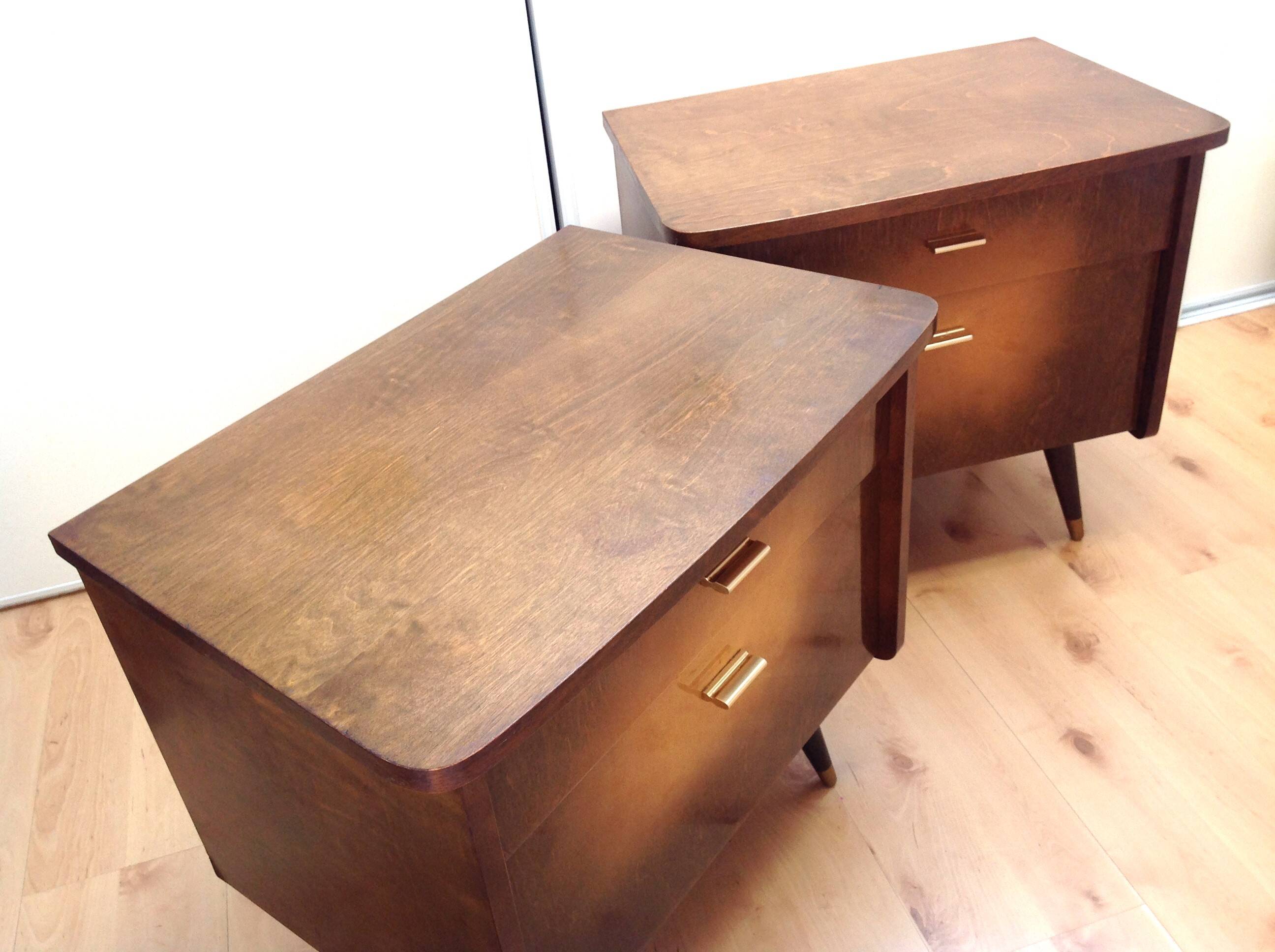 Pair of bedside tables with compass feet / vintage 50s-60s