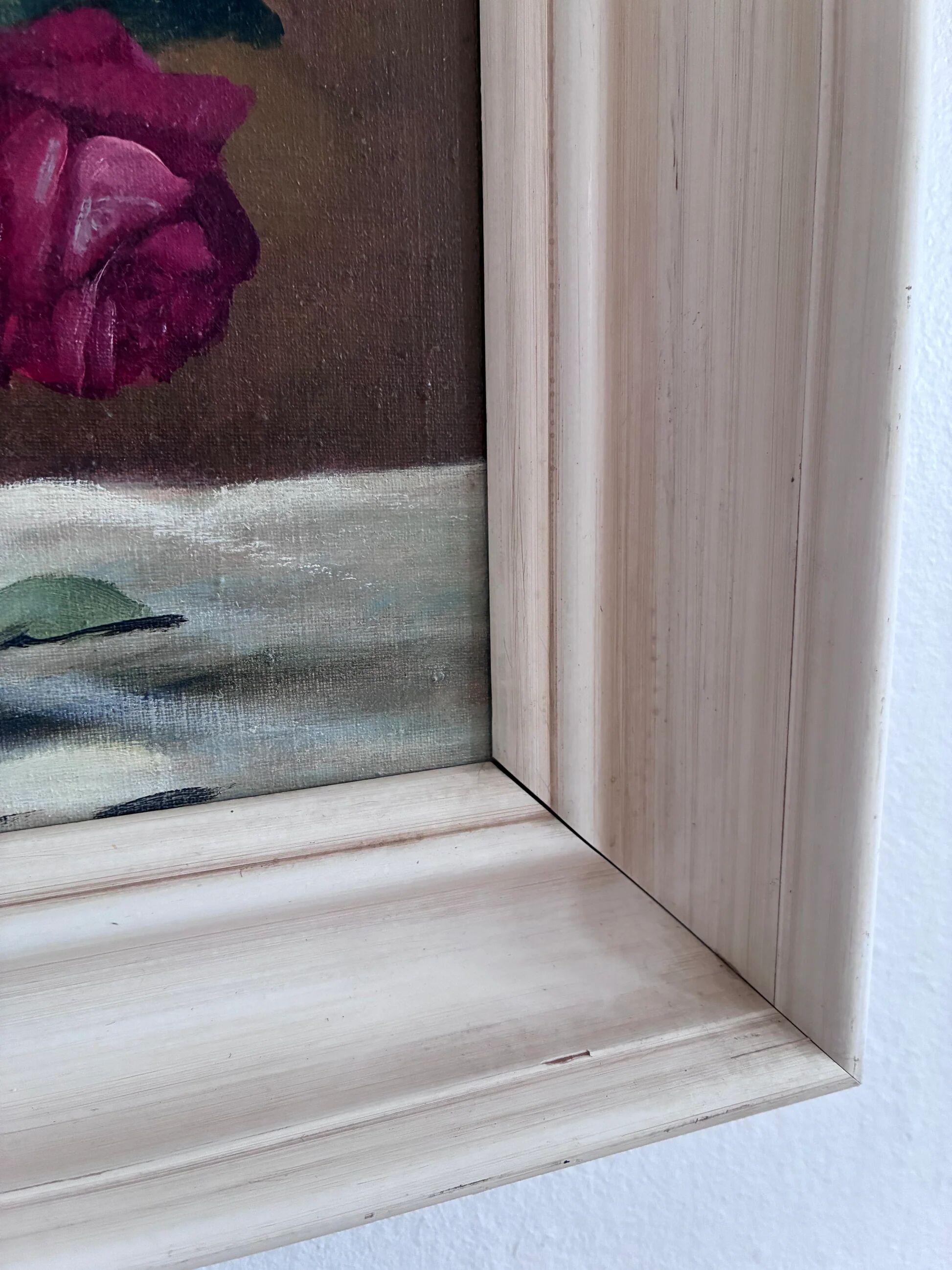 Vintage original floral rose oil painting, signed flower art