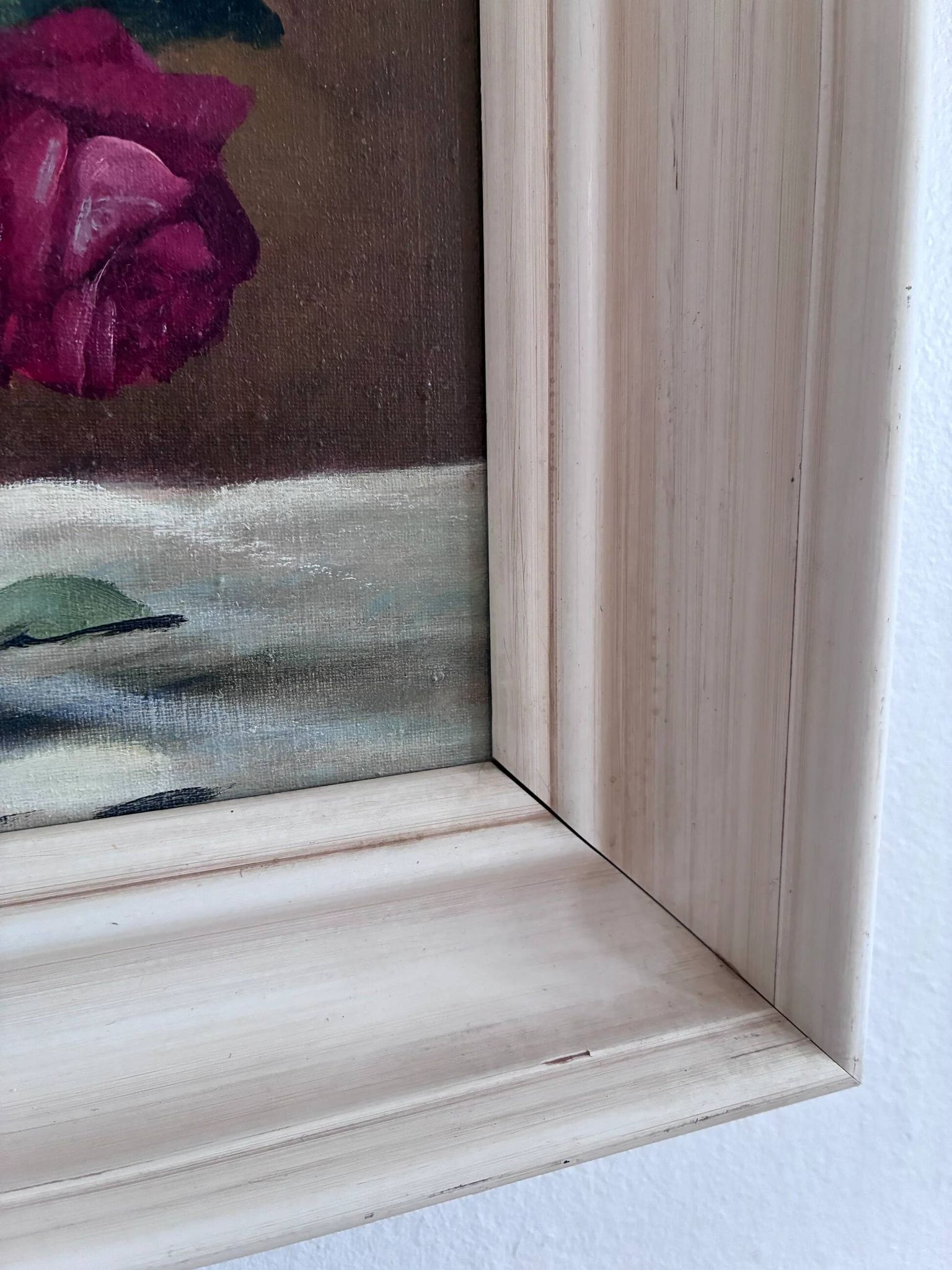 Vintage original floral rose oil painting, signed flower art