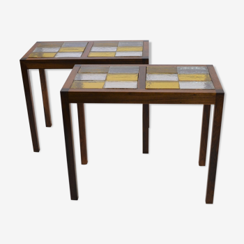 Paire de tables basses scandinaves en palissandre et carreaux de verre