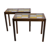 Pair of Scandinavian coffee tables in rosewood and glass tiles