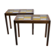 Pair of Scandinavian coffee tables in rosewood and glass tiles