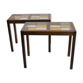 Paire de tables basses scandinaves en palissandre et carreaux de verre