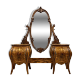 Venetian Louis XV style marquetry psyche cabinet