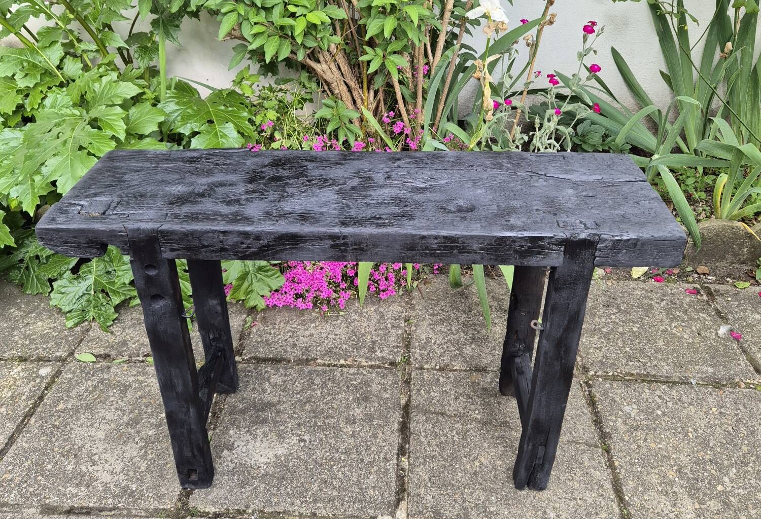 Shou sugi ban burnt wood console workbench