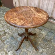 Round Solid Oak Side Table — Vintage Baluster Leg (Bistro Style) 1950