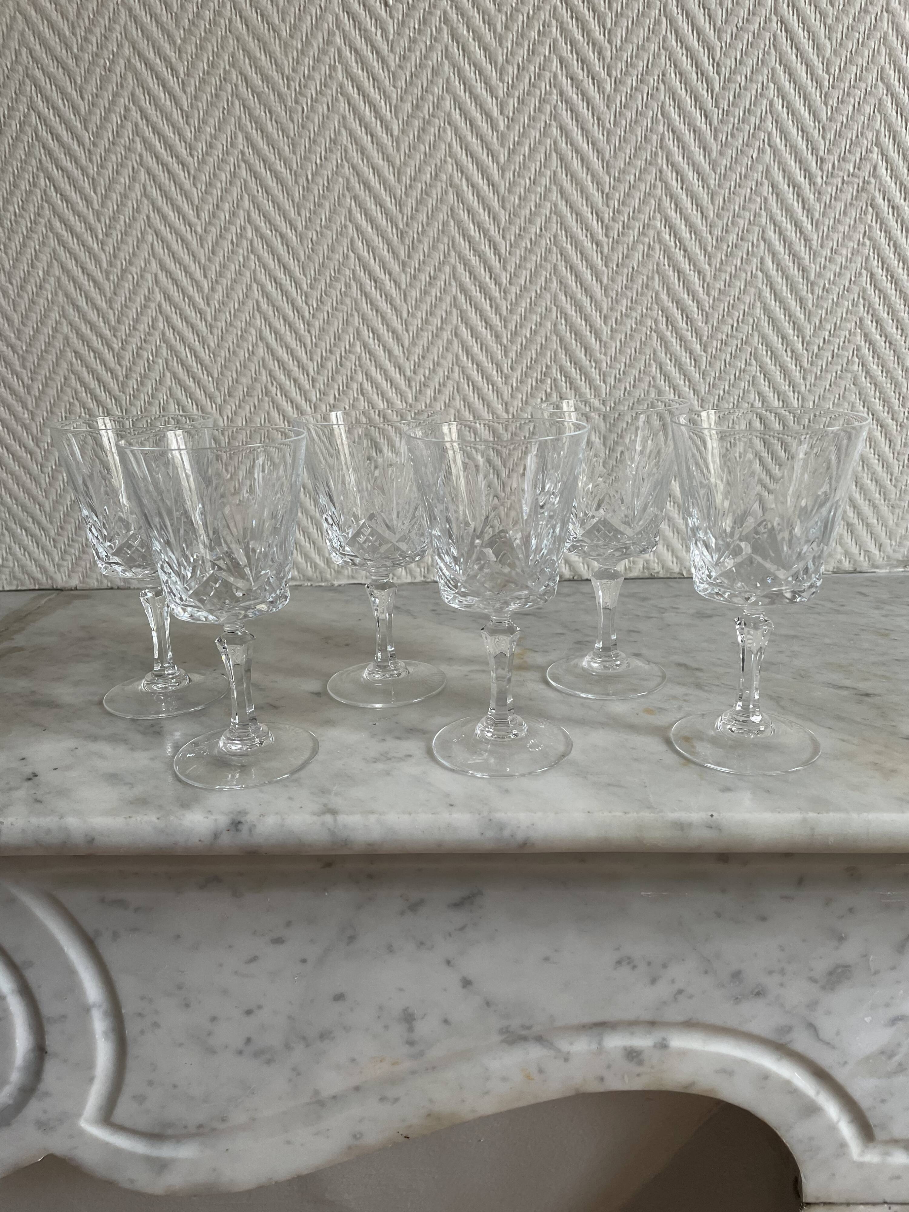 Saint Louis Camargue style palmette crystal stemmed glasses