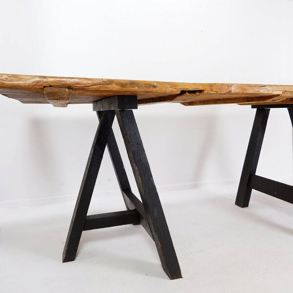 Large dining table wooden doors top mounted on black handles