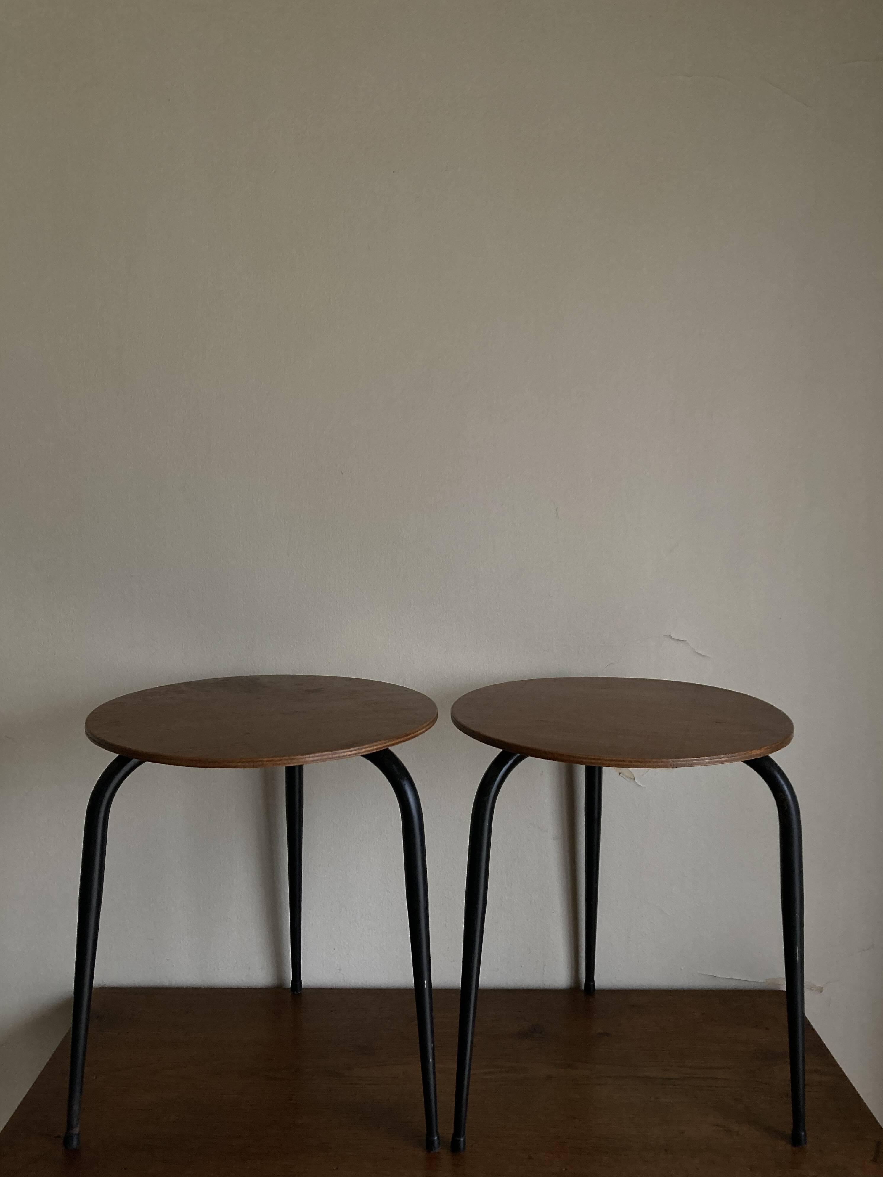Pair of mid-century modernist plywood bedside stools, 1960s