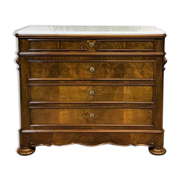 Napoleon III commode in walnut, fir and white marble from the 19th century.