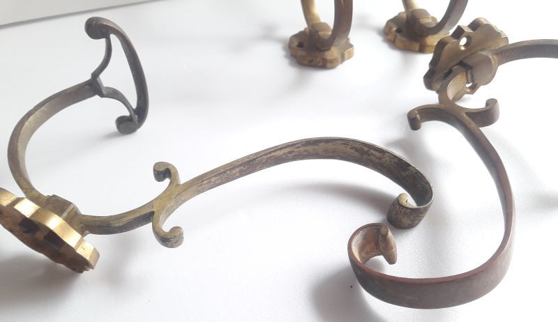 4 patères double bronze porte manteau chapeau ancienne