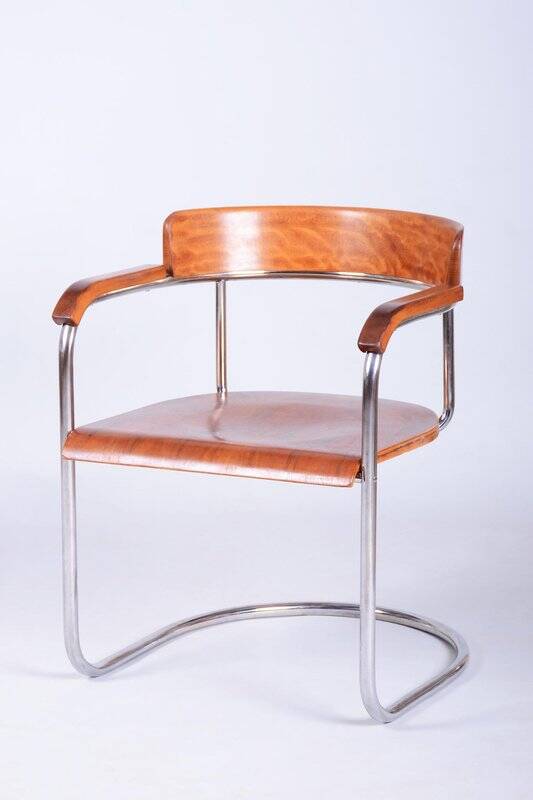 Bauhaus Armchair in Walnut and Beech by H. Gottwald, 1930s