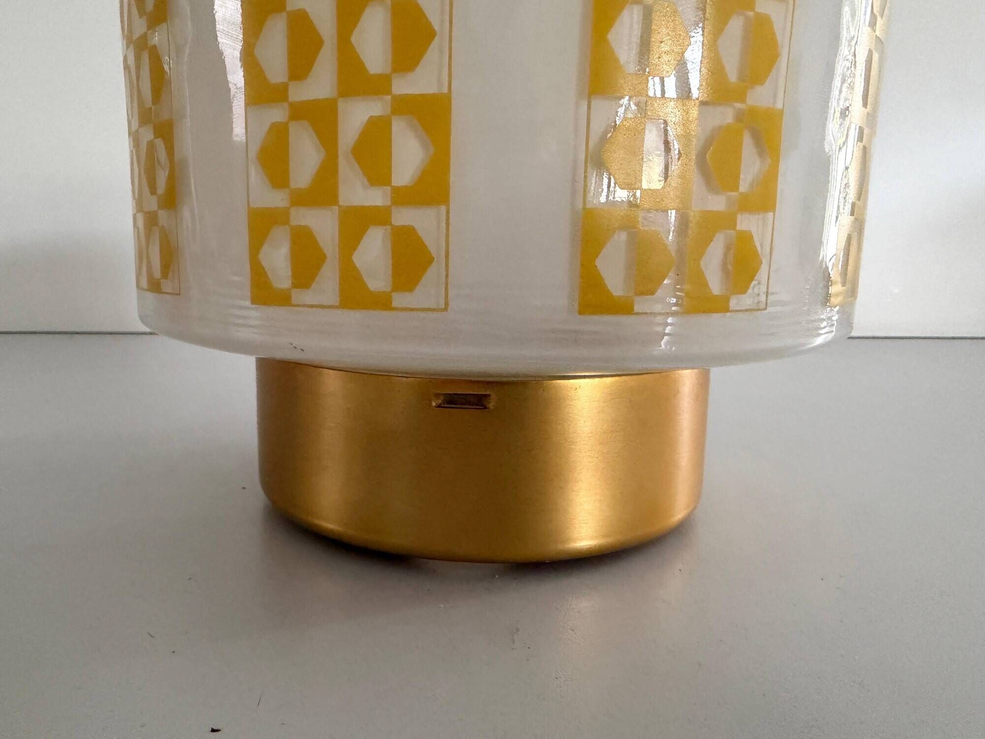 Ceiling light or wall sconce in opal glass with yellow decorations by VEB, 1950s, Germany.
