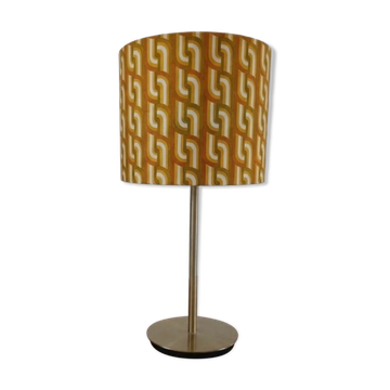 Lampe de table métal doré, abat-jour style 70's imprimé géométrique