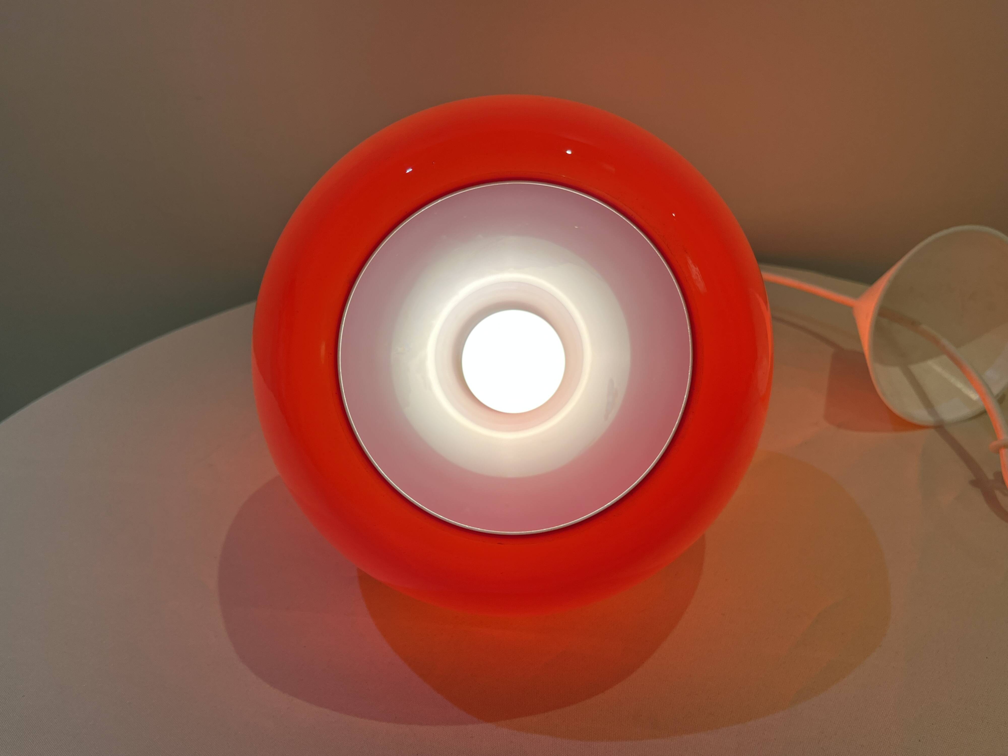 Red Opaline Glass Pendant Light 1970 Space Age Ceiling Lamp Free Form Orange