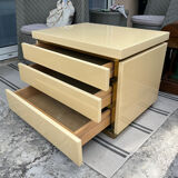 Vintage Bedside Table Jean-Claude Mahey - Beige Lacquer & Brass (Year)