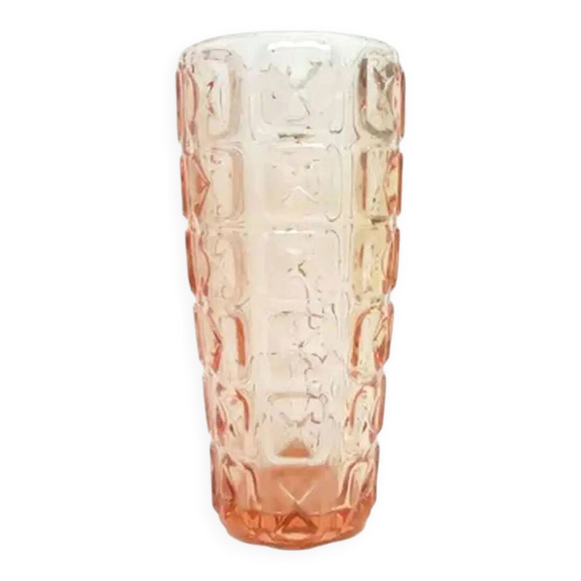 Vase en forme d'enveloppe, style mid-century modern, en verre pressé rose, Ząbkowice, Pologne, années 1970.
