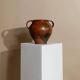 Antique rustic brown terracotta ceramic confit pot with twin handles, 19th-century Italy, farmhouse vase decor