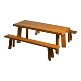 Table et bancs en mélèze par Christian Durupt, vers 1960