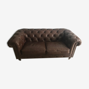 Canape chesterfield cuir marron 2 places