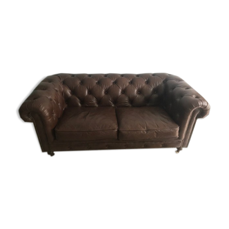 Canape chesterfield brown leather 2 places