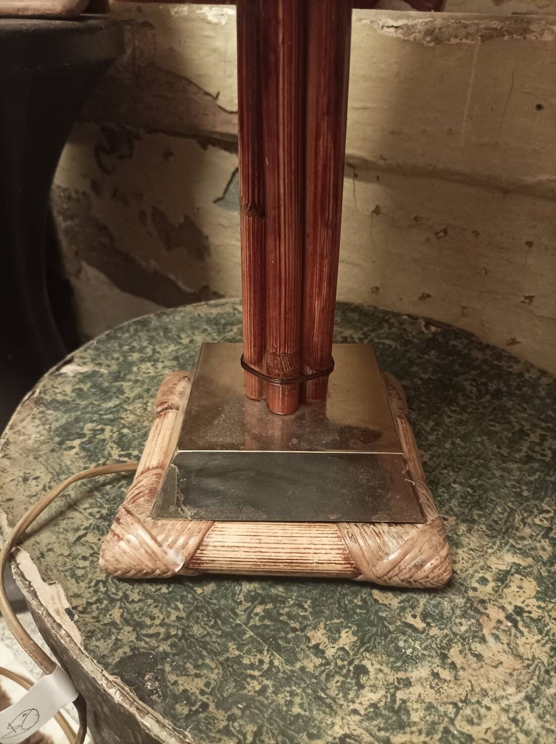 Vintage rattan and chrome metal lamp – 1970s/1980s