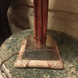 Vintage rattan and chrome metal lamp – 1970s/1980s