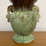 Antique Green Brown Ceramic Baluster Vase Vintage Decoration