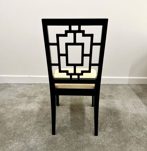 Ensemble de 8 chaises de salle à manger laquées noires Jean Claude Mahey pour Roche Bobois,