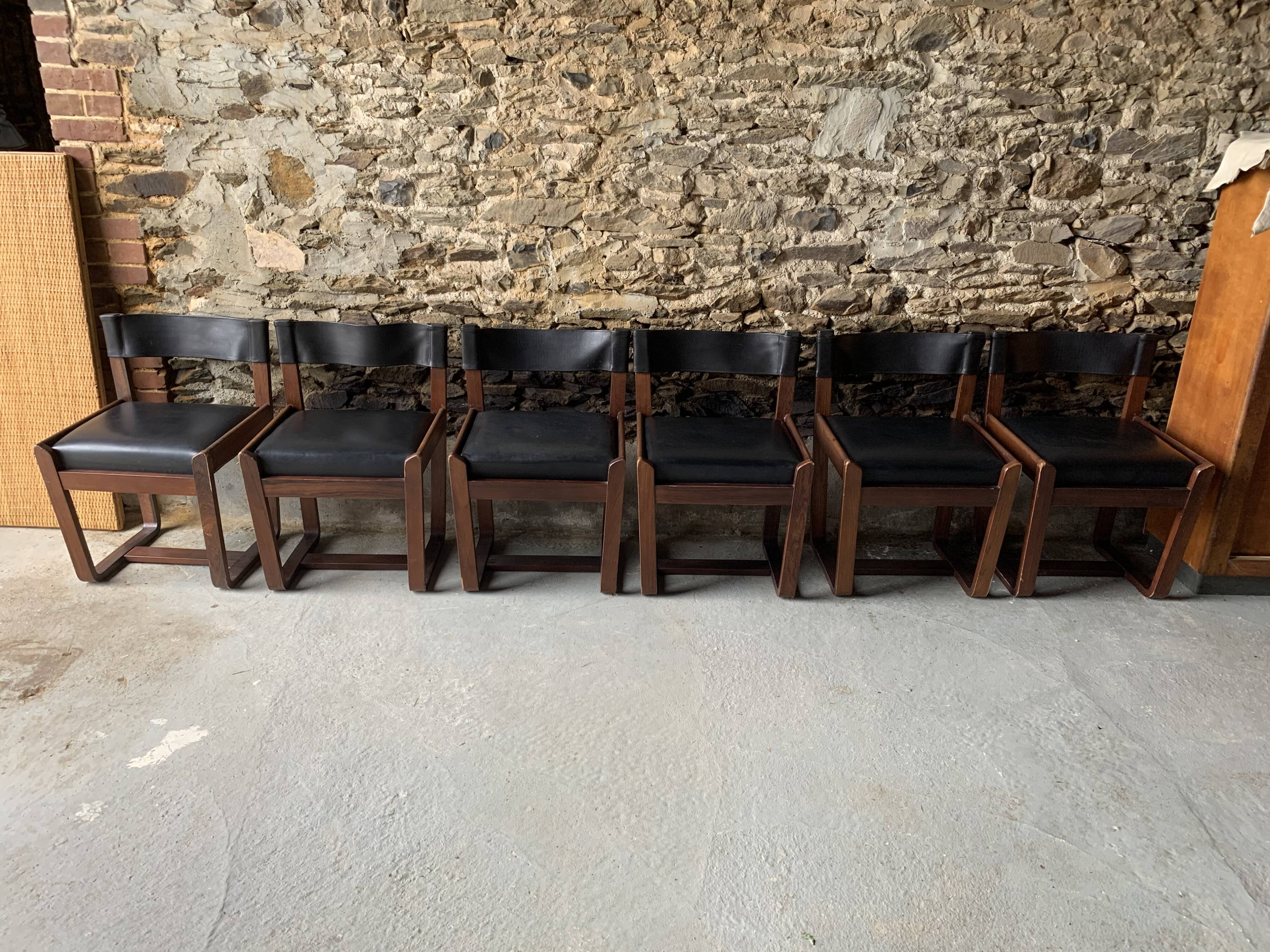 6 black chairs by Gunther Hoffstead for Uniflex - 1960's