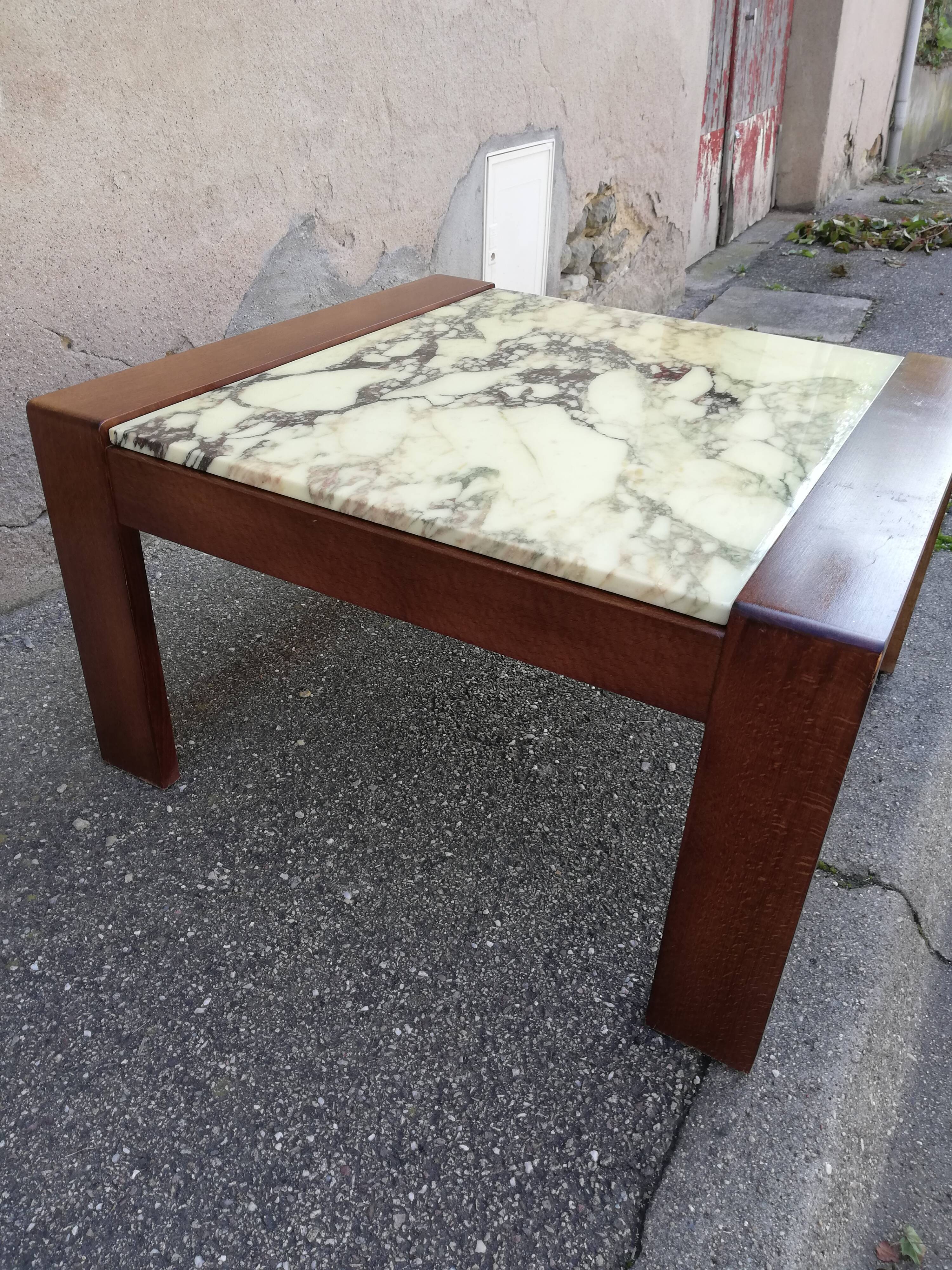 Vintage coffee table wood and marble