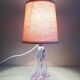 Bedside lamp with glass base and beige fabric lampshade / vintage 60s-70s