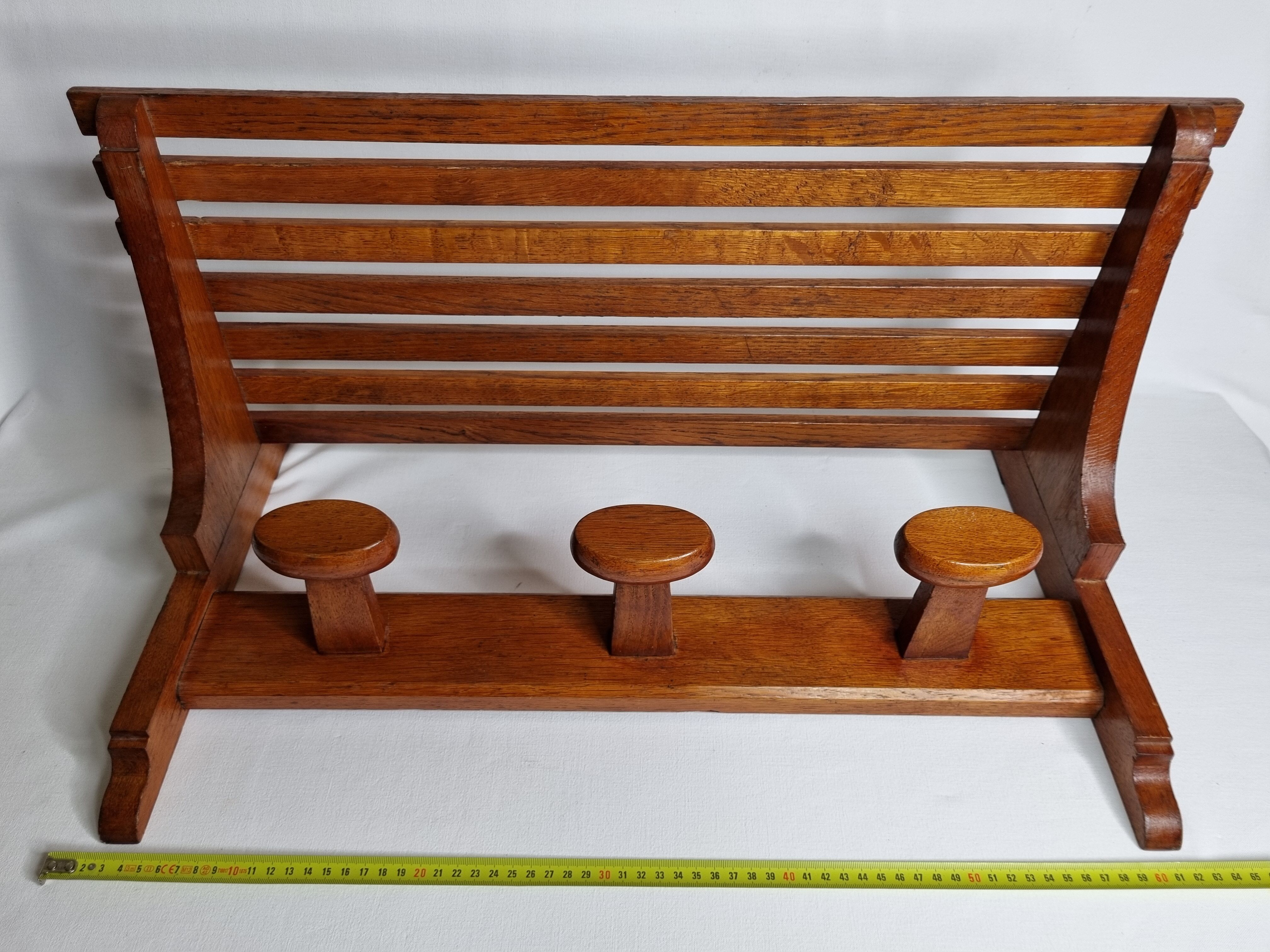 Vintage design wall coat rack, 3 oval hooks, 50s/60s, 62 cm