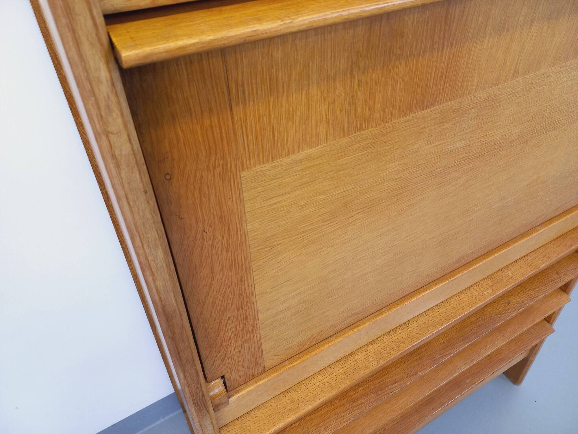 Vintage Guillerme and Chambron secretary desk in solid oak from the 50s and 60s
