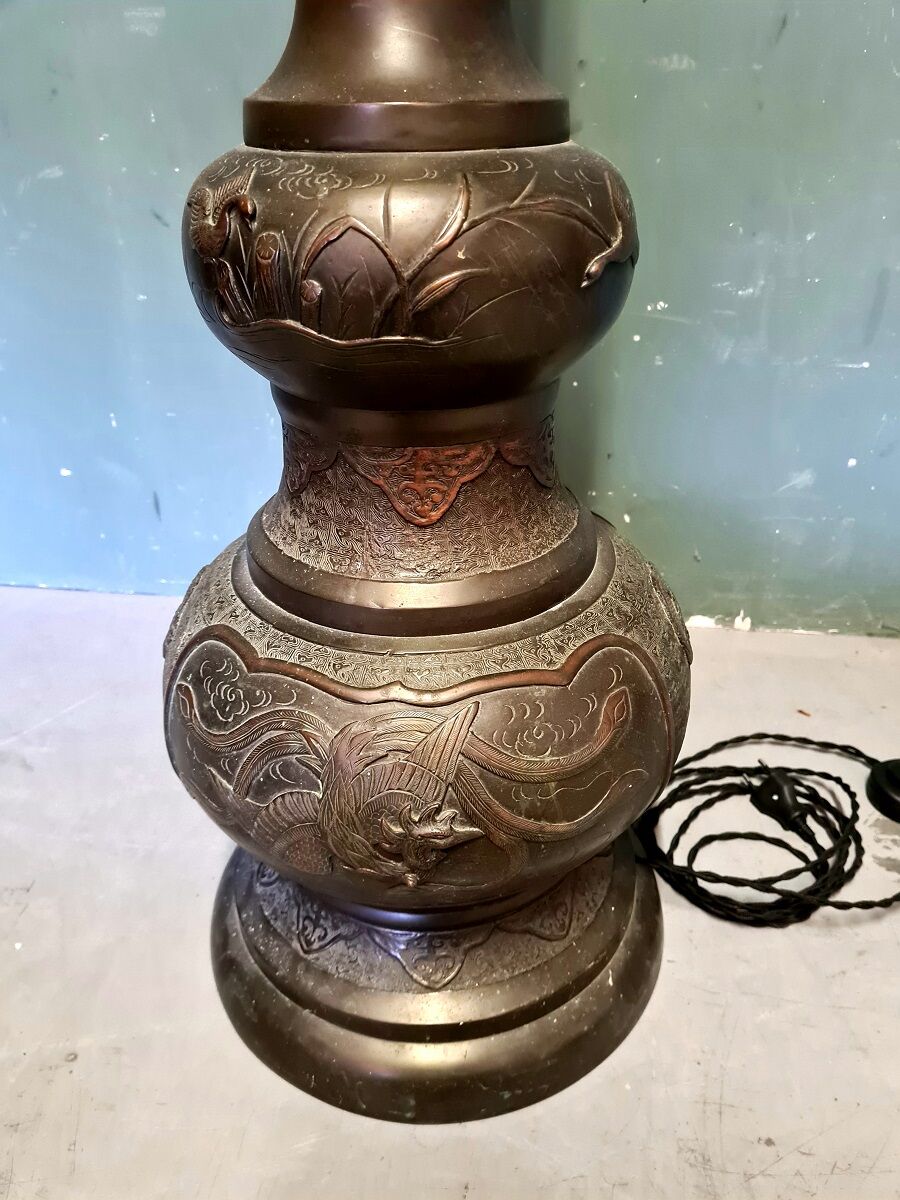 Lampadaire japonais en bronze Meji Période