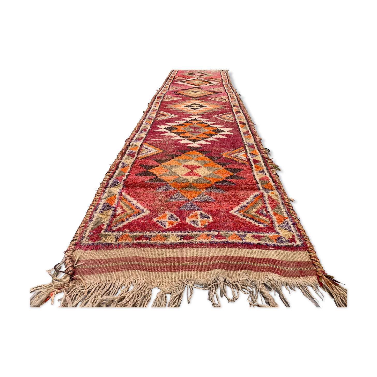 Vintage turkish  tribal runner 385x85 cm veg dye wool rug tribal, handmade