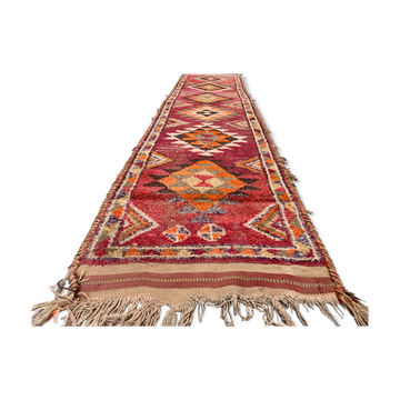Vintage turkish  tribal runner 385x85 cm veg dye wool rug tribal, handmade