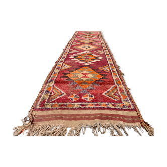 Vintage turkish  tribal runner 385x85 cm veg dye wool rug tribal, handmade