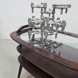 Table d'appoint vintage du milieu du siècle avec plateau de service Hans Olsen années 1950