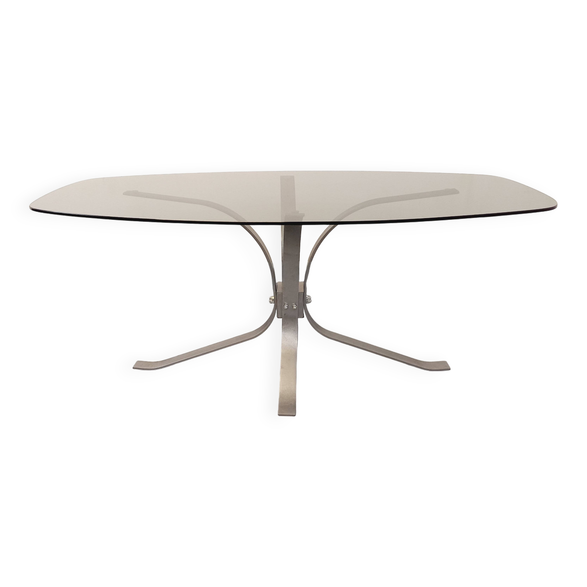 Vintage Rounded Rectangular Oval Coffee Table in Glass and Chromed Metal from the 70s