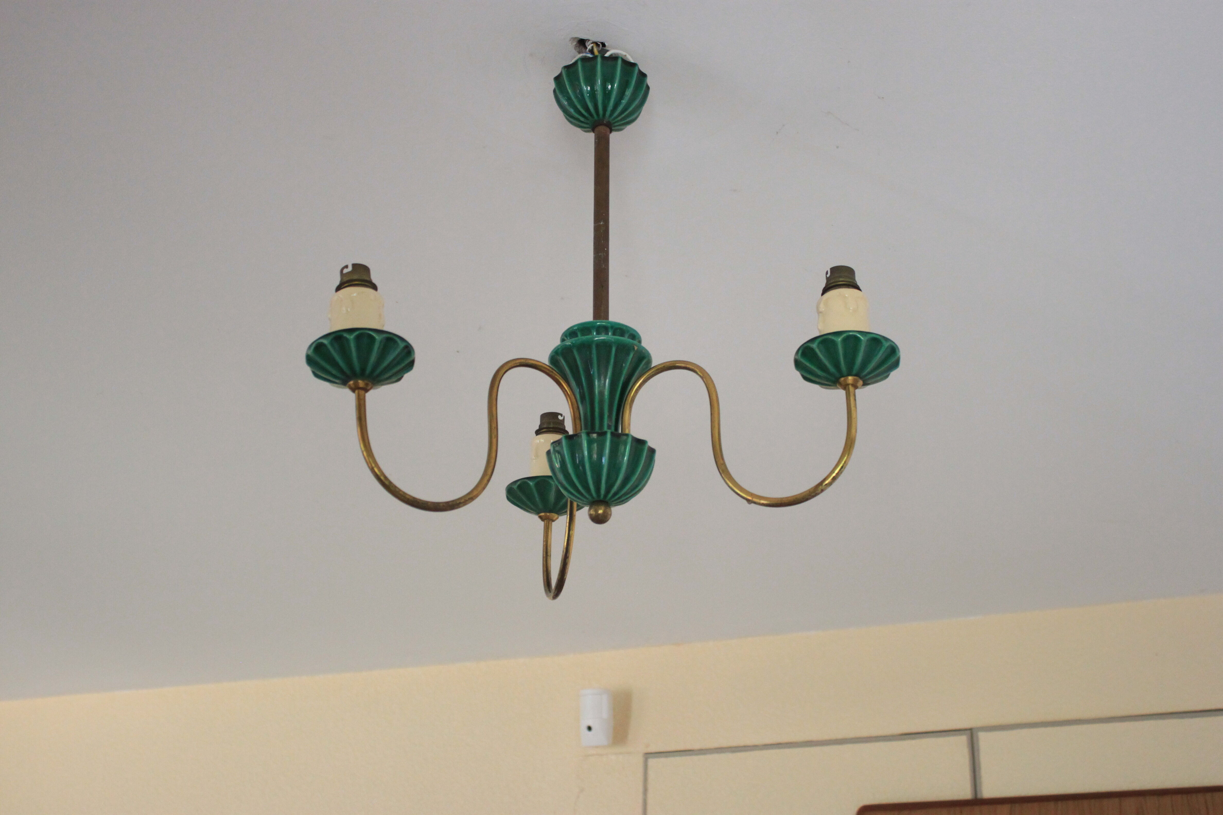 Chandelier in ceramic and brass Saint-Clement 40s