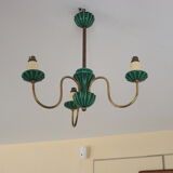 Chandelier in ceramic and brass Saint-Clement 40s