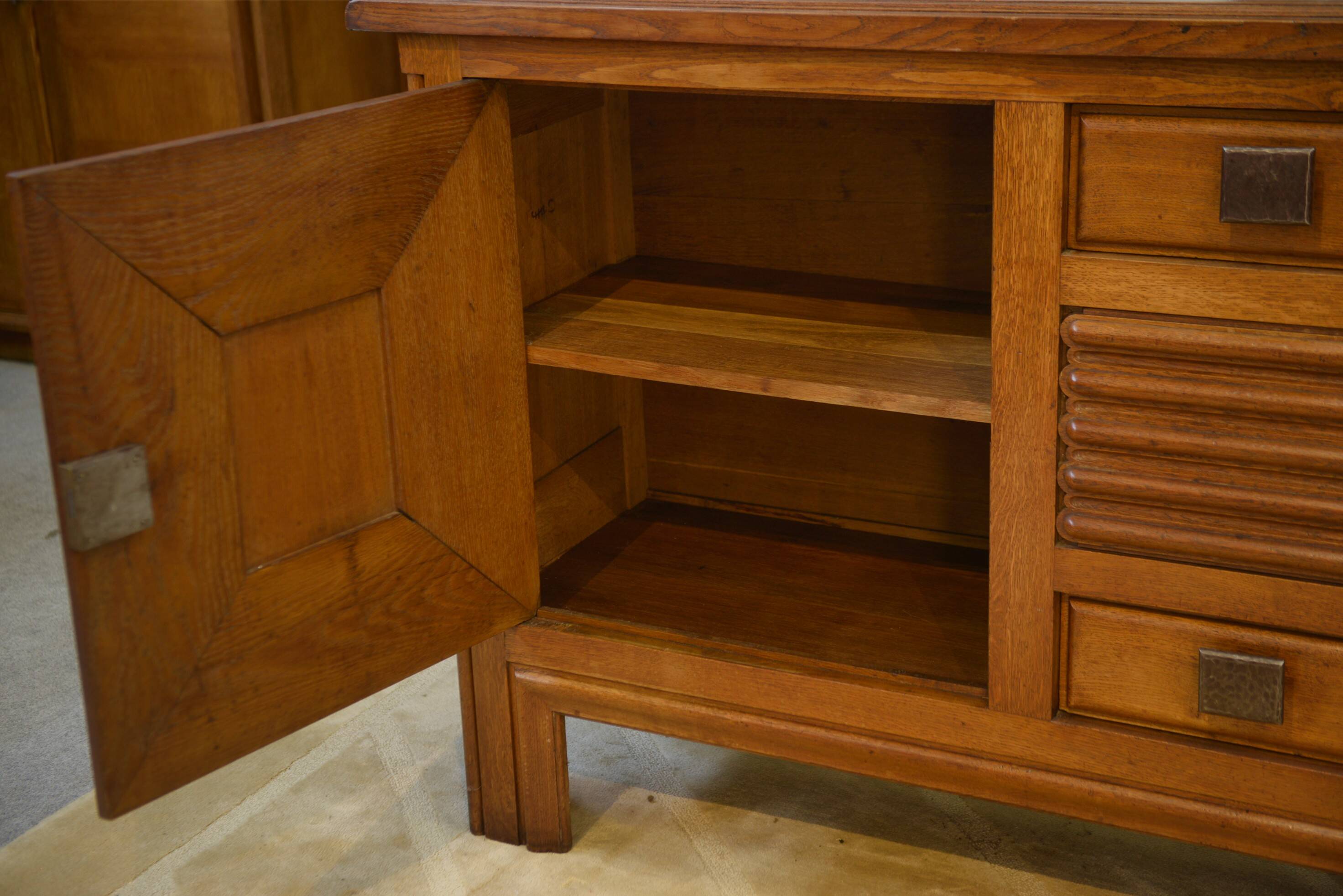 Oak and wrought iron sideboard signed by Charles Dudouyt, 1940s.