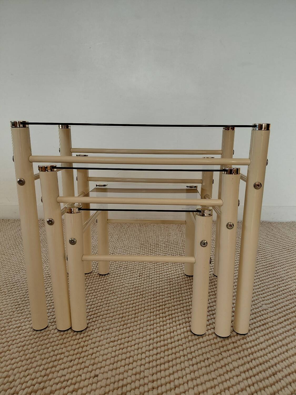 Beige Metal Nesting Tables Yves Boutboul 1970s