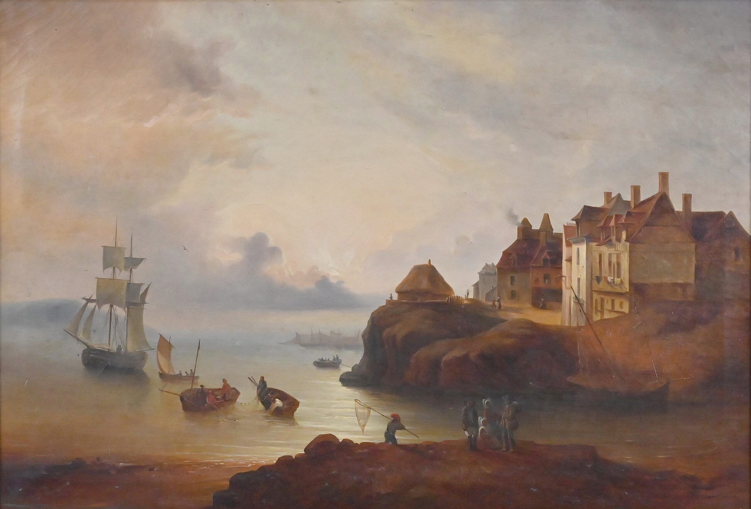 Tableau « Lumière sur le port », école française du XIXe