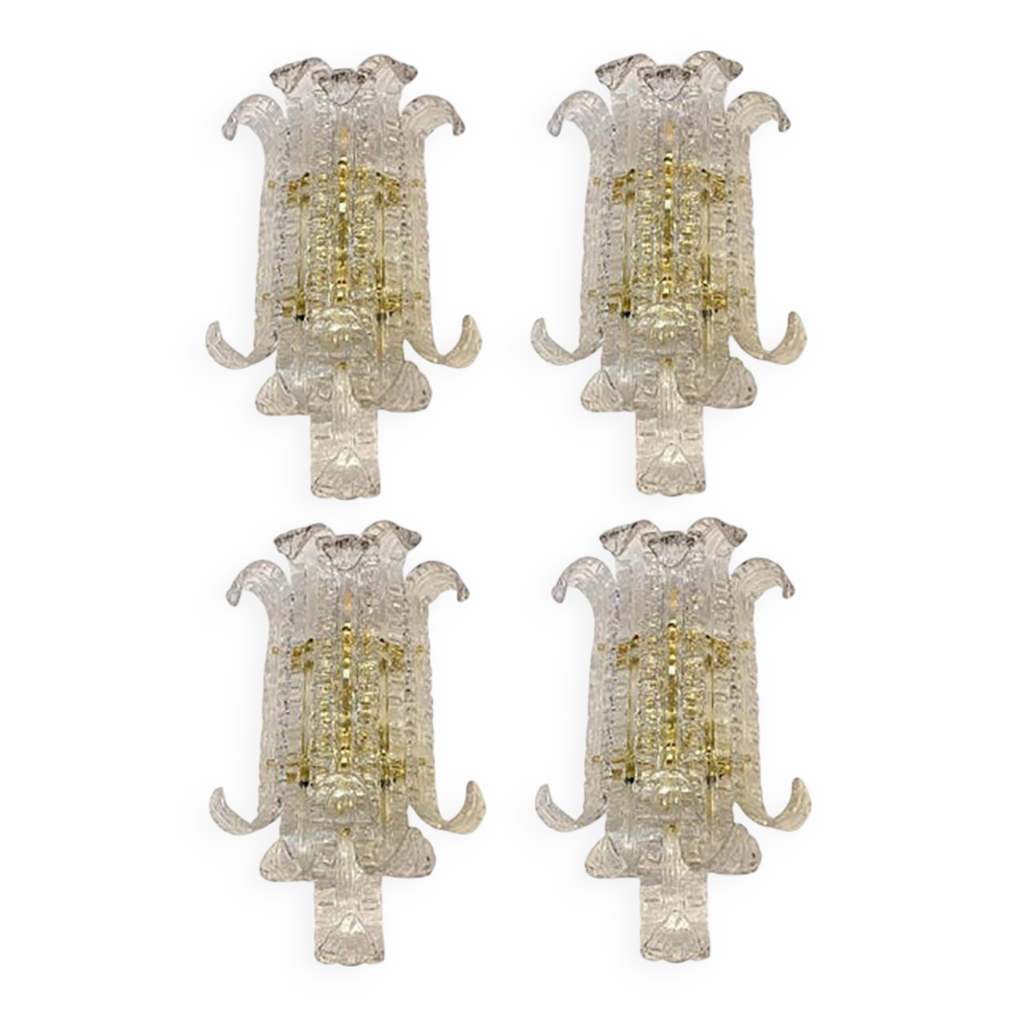 Lot of 4 of Contemporary Transparent "Lingue" Murano Style Glass Wall Lamp