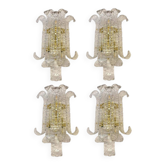 Lot de 4 Appliques Contemporaines Transparentes en Verre de Murano Style "Lingue"